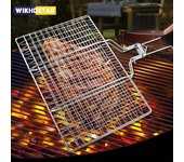 WIKHOSTAR Cesta de parrilla plegable de acero inoxidable antiadherente para barbacoa, tapete de malla para parrilla, carne, verduras, filetes, picnic y fiestas blanco