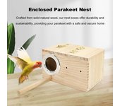 Caja nido para periquitos, nido de madera para pájaros, caja de cría con percha, jaula para pájaros, casa para agapornis, cacatúas, periquitos, pinzones, loros S Right