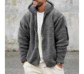 Chaqueta de otoño-invierno para hombre, chaquetas cálidas de forro polar de doble cara, abrigo deportivo informal con capucha 2XL negro