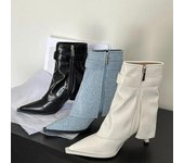 Botines de tacón alto plegables para mujer, nuevos botines de otoño con punta puntiaguda sexys, diseño de mujer, botas de pantalón sin cordones, botas para mujer 35 negro
