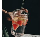 Taza de café de vidrio transparente nórdica, taza de agua, leche, té resistente al calor con tapa y pajita, 500ml
