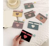 Preciosa cartera para tarjetas de piel sintética, bonita y moderna cartera para tarjetas, informal, con forma de corazón, delgada, para mujer, funda para tarjetas portátil, bolsa de regalo One Size negro