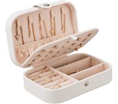 Caja de joyería portátil, organizador de joyas, expositor de viaje, cajas de joyería, botón de cuero, almacenamiento con cremallera, Joyero color rosa