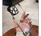 Funda de teléfono galvanizada a prueba de golpes sin marco para iPhone 12 13 14 15 Pro Max 14 15 Plus 13 Pro, carcasa protectora de lente transparente sin borde, cubierta rígida for iphone 14 azul