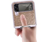 Funda de teléfono antihuellas a la moda con brillo para Samsung Galaxy Z Flip 4 5g Flip4 Flip3 Flip 3 Funda con soporte de anillo a prueba de golpes for Samsung Z Flip 4 rojo