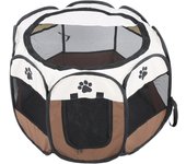 Jaula plegable portátil para mascotas, gatos y perros, carpa para hacer ejercicio y jugar, cubierta de malla, para uso en interiores y exteriores, color café blanco