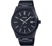 Casio Reloj analógico estándar de acero inoxidable con baño de iones negros y esfera negra de cuarzo MTP-VD03B-1A para hombre negro