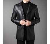 Nuevo abrigo cortavientos de cuero genuino para hombre, de longitud media, moderno y elegante, con cuello de traje para jóvenes y personas de mediana edad. M