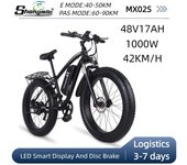 Bicicleta eléctrica Shengmilo MX02S para adultos, 48 V, 17 Ah, 1000 W, motor sin escobillas, bicicleta eléctrica urbana de 26 x 4 pulgadas, neumáticos anchos, bicicleta de montaña 1000W negro