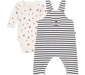 Conjunto de mono A0BBZ 18 meses 81 cm [Petit Bateau] y blanco roto/azul marino