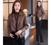 Abrigo de cuero para mujer primavera y otoño nueva versión coreana traje de motocicleta Chaqueta corta de cuero adelgazante y versátil Top de moda 4XL