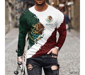 Camiseta de cuello redondo con estampado 3D de patrón mexicano para hombre, jersey informal de manga larga de talla grande, ropa de moda para hombre XL