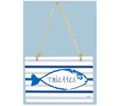 Les Trésors De Lily [R6516] - Placa metálica para puerta 'Pez' azul y blanco (baño) - 12x9cm azul