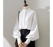 Blusas de estilo primavera otoño para mujer, camisas para dama, mangas largas tipo farol, cuello alto, blusas sueltas, blusas, tops XXXL blanco