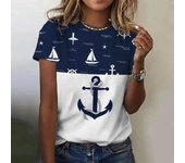 Camiseta de verano para mujer con estampado 3D de ancla de barco, camisetas de manga corta con cuello redondo, camisetas holgadas informales para mujer, ropa Y2k S