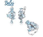 2023 Nuevo Anillo de joyería natural Azul cielo Conjunto de joyería Pendiente 925 plata esterlina diseño creativo joyería fina para mujer regalo L azul