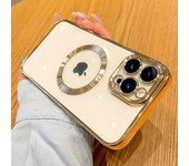 Para Magsafe funda magnética transparente para Iphone 14 13 12 11 15 Pro Max Plus 14pro silicona suave dorada completa con cubierta de cámara de lente iPhone x