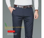 Pantalones rectos informales de negocios elásticos de fibra de bambú para hombre, antiarrugas 40 (215 lbs) caqui