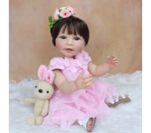 BZDOLL 55CM muñeca Reborn niña de silicona juguete 22 pulgadas vinilo princesa niño vestido clásico Boneca regalo de cumpleaños juguete para bañarse Brown eyes, full silicone
