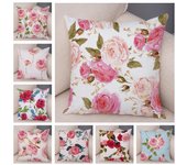 Funda de almohada con flores rojas y rosas, funda de almohada decorativa con diseño de flores y pájaros, cojín para sofá, hogar y coche 40x40cm