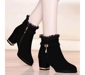 Zapatos para mujer, invierno, coreanos, informales, ligeros, cálidos, botines con cordones, tacones altos, botas para mujer 35 negro