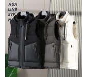 Chaleco De Invierno Para Hombre Con Capucha Sin Mangas Cárdigan Grueso De Color Sólido Acolchado A Prueba De Viento Cálido Bolsillos Lisos Con Cordón Chaleco De Invierno Para Hombre Abrigo 2XL negro