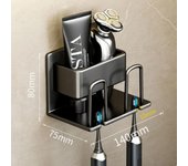 Soporte para cepillo de dientes eléctrico de pared sin perforaciones, soporte para pasta de dientes, afeitadora de barba, gancho de almacenamiento, organizador de accesorios de baño negro