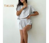 Conjunto de 2 Piezas/Set de Ropa de Casa de Verano Traje de Top y Pantalón Pijama Rayado Ropa de Dormir Holgada Camiseta de Manga Corta Cintura Elástica Set de Pantalones Cortos con Abertura M negro