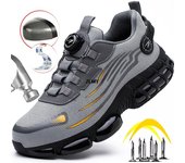 Zapatos de seguridad antideslizantes para hombre, zapatillas con punta de acero, botas de trabajo de seguridad con botón giratorio a prueba de pinchazos, zapatos de trabajo deportivos para hombre, antigolpes 37