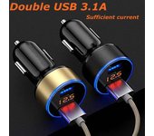 Cargador rápido para teléfono móvil con pantalla LCD y puerto USB dual 3.1A rojo