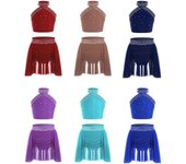 Conjunto de danza lírica para niñas, traje moderno contemporáneo con top corto y falda de pedrería, ropa de ballet para patinaje sobre hielo 5-6 Years azul