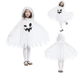 Capa de Halloween para niños, disfraz de elfo fantasma, capucha de felpa esponjosa, mangas de murciélago, para fiesta de niños, casa embrujada, fotos de disfraz L blanco