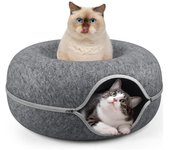Cama de fieltro para gatos, túnel para mascotas en forma de donut, juguetes interactivos, caseta para perros de interior de doble uso, cesta extraíble para gatitos, juguete de entrenamiento S -50-20CM gris claro