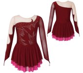 Vestido de baile de patinaje artístico decorado con diamantes de imitación brillantes estilo Patchwork de manga larga para niñas 5-6 Years azul marino