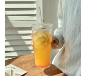 Vaso con tapa y pajita,Vaso con pajita y tapa para café helado,Juego de beber de vidrio de borosilicato para batidos,Whisky,Agua 500ml