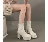 Botines de plataforma con tacón alto y grueso para mujer, botas cortas de charol, botas de moto con cremallera para exteriores, zapatos de mujer 35