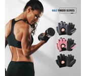 Guantes de fitness para gimnasio para mujer, transpirables, de medio dedo, antideslizantes, para ciclismo, levantamiento de pesas, yoga M negro