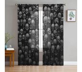 Cortinas transparentes de tul con diseño de calaveras negras para sala de estar, dormitorio, cocina, decoración del hogar, cortinas de gasa W135 x H115cm x1&Rod Pocket