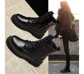 Botas Martin para mujer, nuevas botas cortas británicas de otoño, botas de moto de suela gruesa para estudiantes, botas casuales famosas en Internet 34 negro