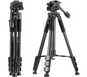Trípode plegable para cámara fotográfica de aluminio de 1,7 m, compatible con trípodes de 1/4 ; Cabezal de vídeo para cámara Sony SLR Dslr Digital negro