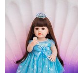 Muñeca realista de bebé renacida de KEIUMI, 55 cm, cuerpo de vinilo de silicona completo, cabello largo castaño, princesa, muñecas recién nacidas, regalo de cumpleaños 22 inch about 55 cm marrón
