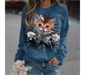 Camiseta de gato Kawaii para mujer, camisetas informales con estampado 3D de manga larga, suéter Harajuku de gran tamaño, ropa, blusa diaria, Tops sueltos para mujer XL