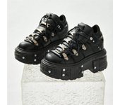 Zapatos negros estilo punk para mujer, con plataforma y tacón alto con cordones y decoración rock metal, zapatillas góticas para hombre, botines para mujer 38