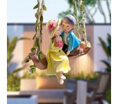 Figura de niño y niña jóvenes, decoración colgante, escultura de resina para exteriores, 6,7 x 5,5 pulgadas, linda pintada a mano para