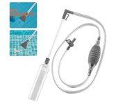Aspirador para piscina, 2 adaptadores de boquilla, manguera de sifón transparente, válvula ajustable, tanque de peces desmontable, cambio de agua, spa, jacuzzi, limpiador manual inalámbrico Short gris
