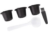 3 cápsulas de café reutilizables para el hogar, con filtro, rellenables, aptas para Nespress. (Negro)