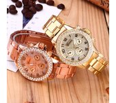 Pulsera de metal Pulsera de cuarzo Pulsera de oro Reloj de cristal One Size oro