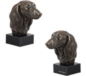 Dachshund Long-haired, Wiener dog, Badger dog - Dog statue, bust on stone base, sculpture, trophy for dog show by Art-Dog brand marrón