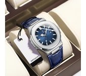 Relojes de pulsera de cuarzo a la moda, nuevas de cuero, reloj de negocios informal, reloj de lujo para hombres, relojes automáticos para hombres azul