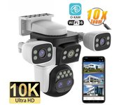Cámara exterior WiFi6 de 10K, 20 MP, zoom óptico de 10X, cuatro pantallas, cuatro lentes, PTZ, seguimiento automático, lente dual 6K, impermeable, CCTV de seguridad 10K Cam Add 32G